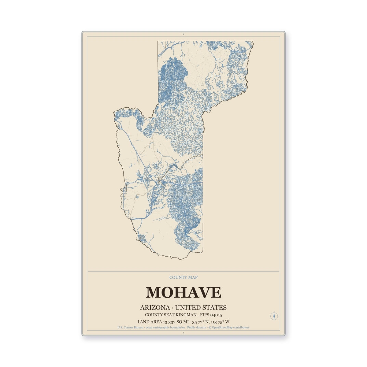 Mohave County, Arizona Map Aluminum Sign in Heritage Nautical style