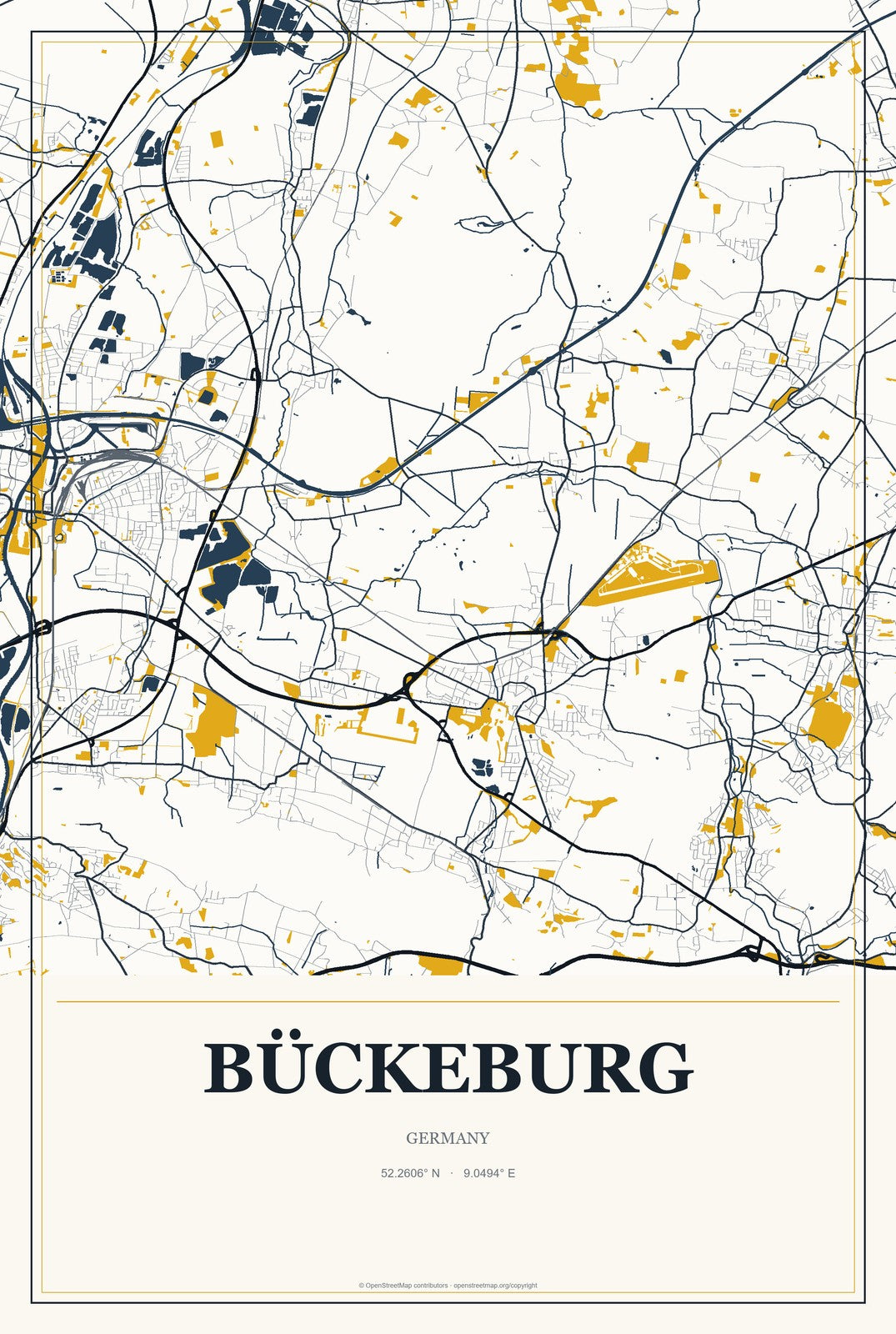 Bückeburg, Germany City Map Aluminum Sign in Citrine Modern style