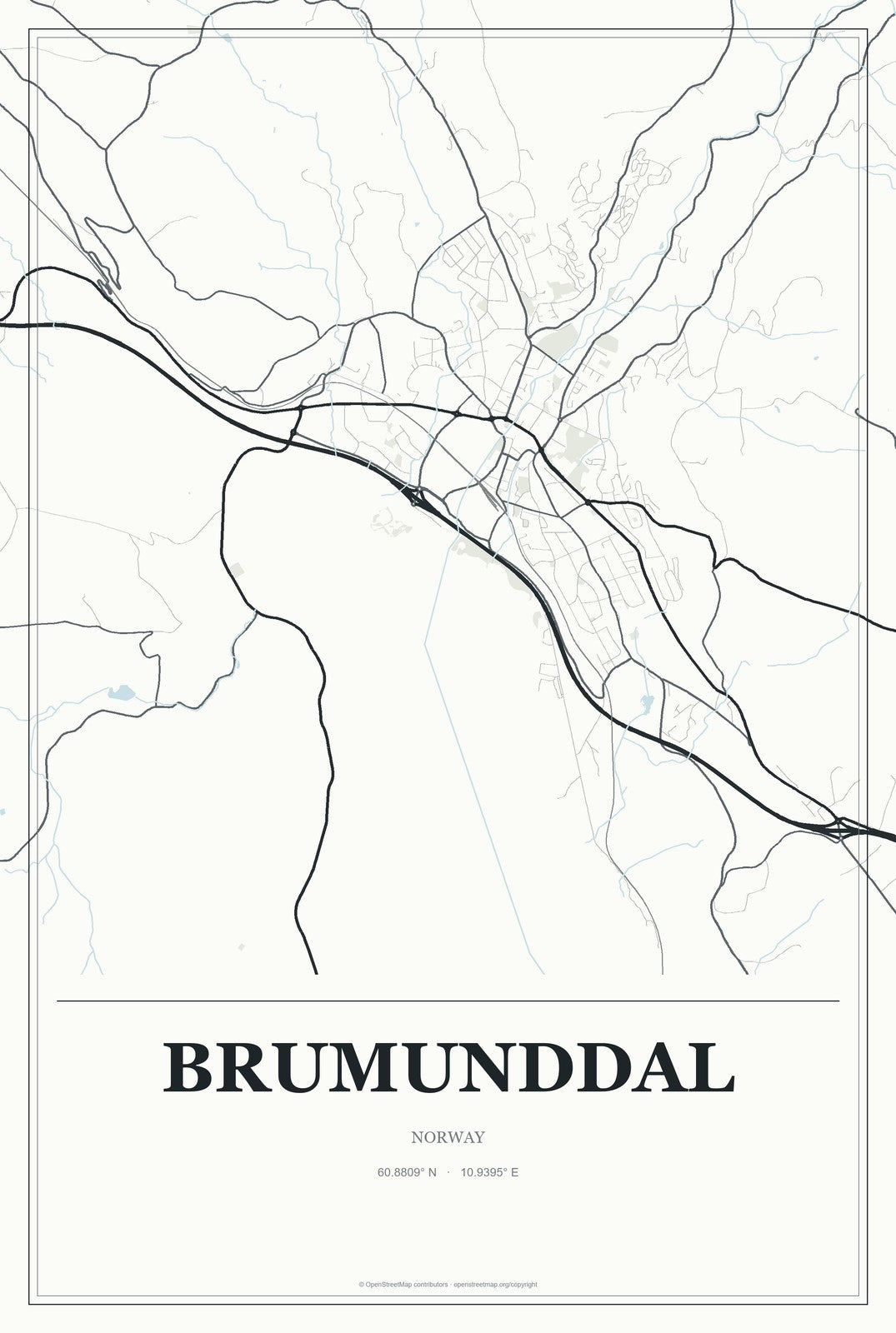 Brumunddal, Norway City Map Aluminum Sign in Gallery Air style