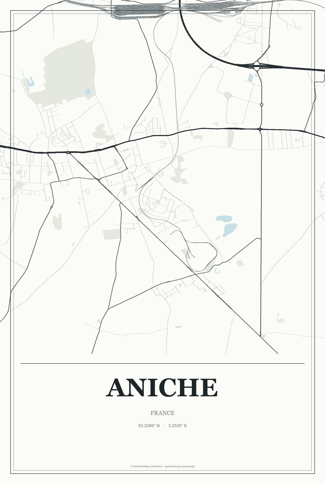 Aniche, France City Map Aluminum Sign in Gallery Air style