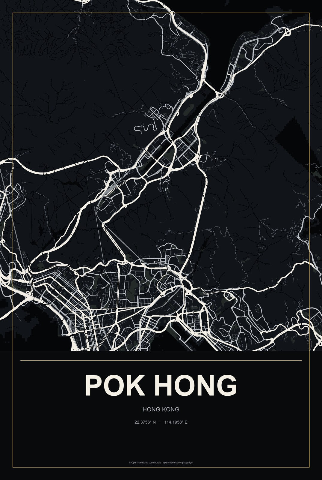 Pok Hong, Hong Kong City Map Aluminum Sign in Metropolitan Noir style