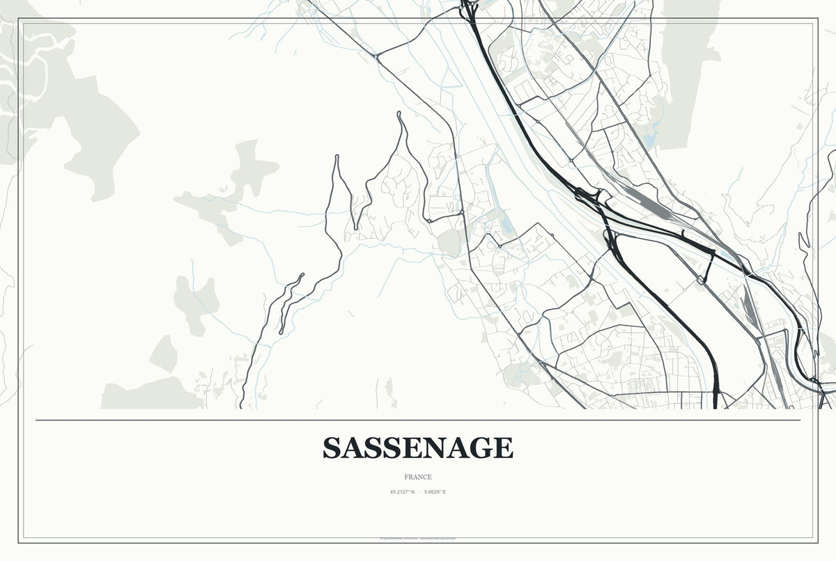 Sassenage, France City Map Aluminum Sign in Gallery Air style