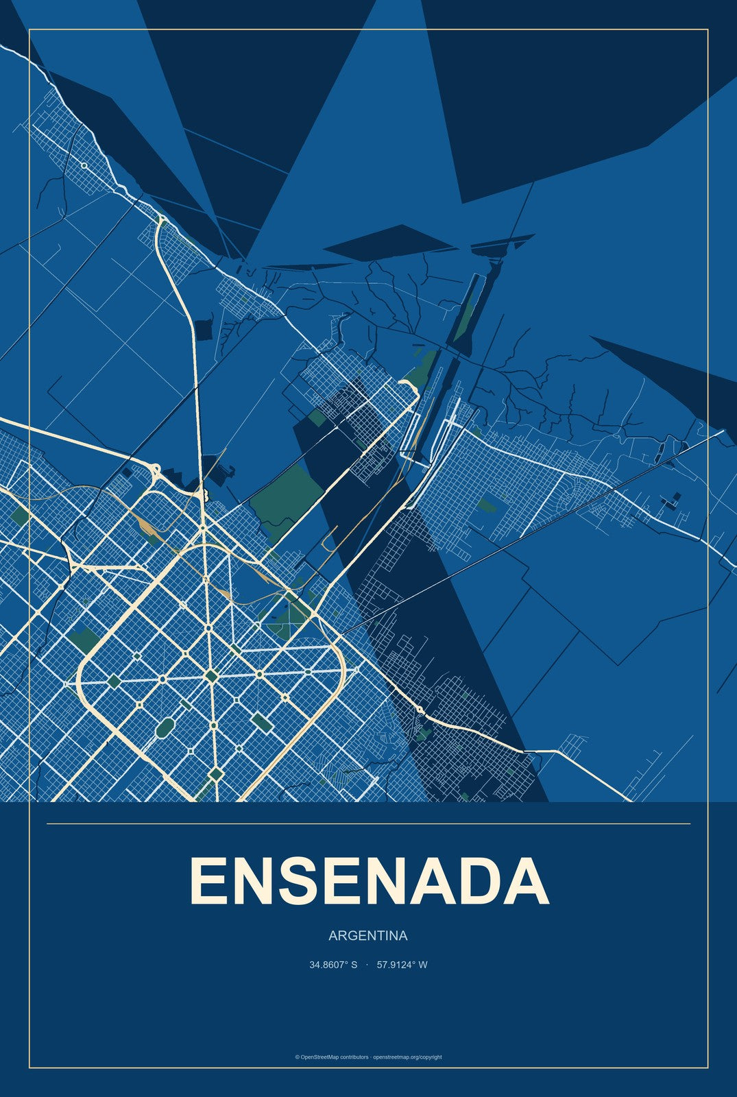 Ensenada, Argentina City Map Aluminum Sign in Harbor Cobalt style