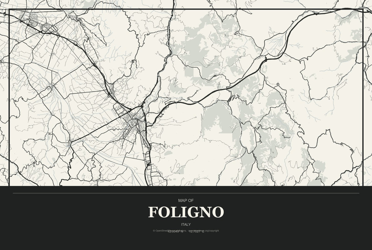 Foligno, Italy City Map Aluminum Sign in Museum Plaque style