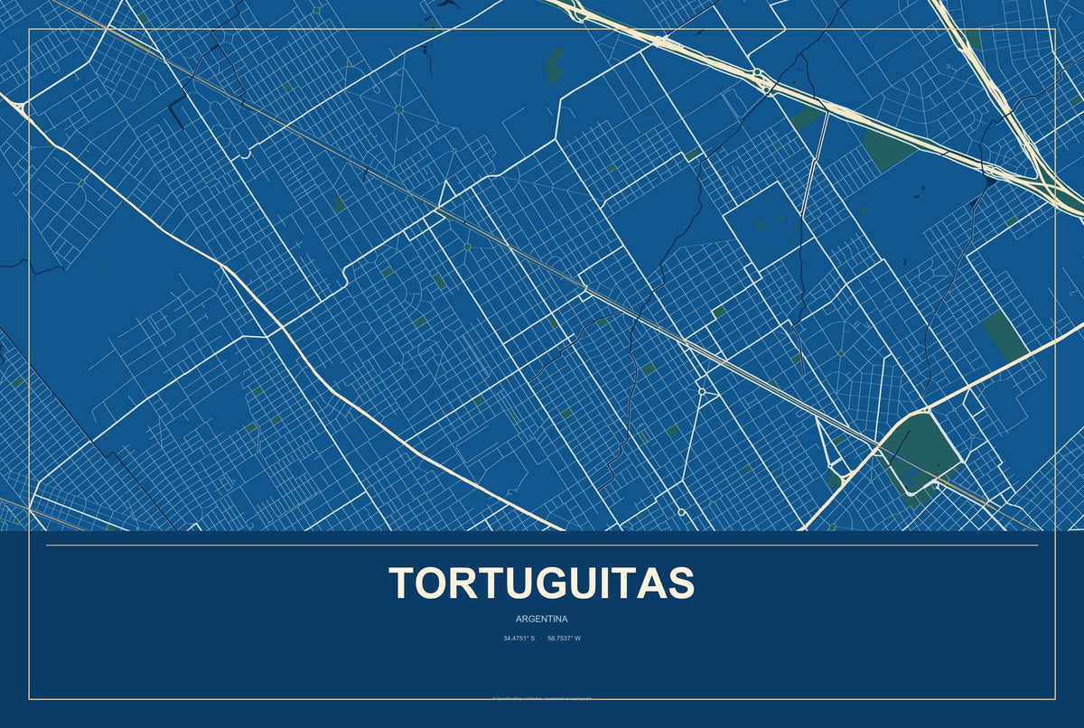 Tortuguitas, Argentina City Map Aluminum Sign in Harbor Cobalt style