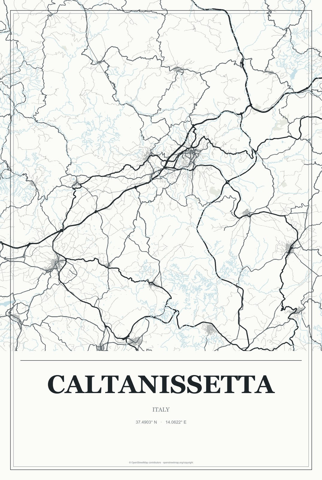 Caltanissetta, Italy City Map Aluminum Sign in Gallery Air style