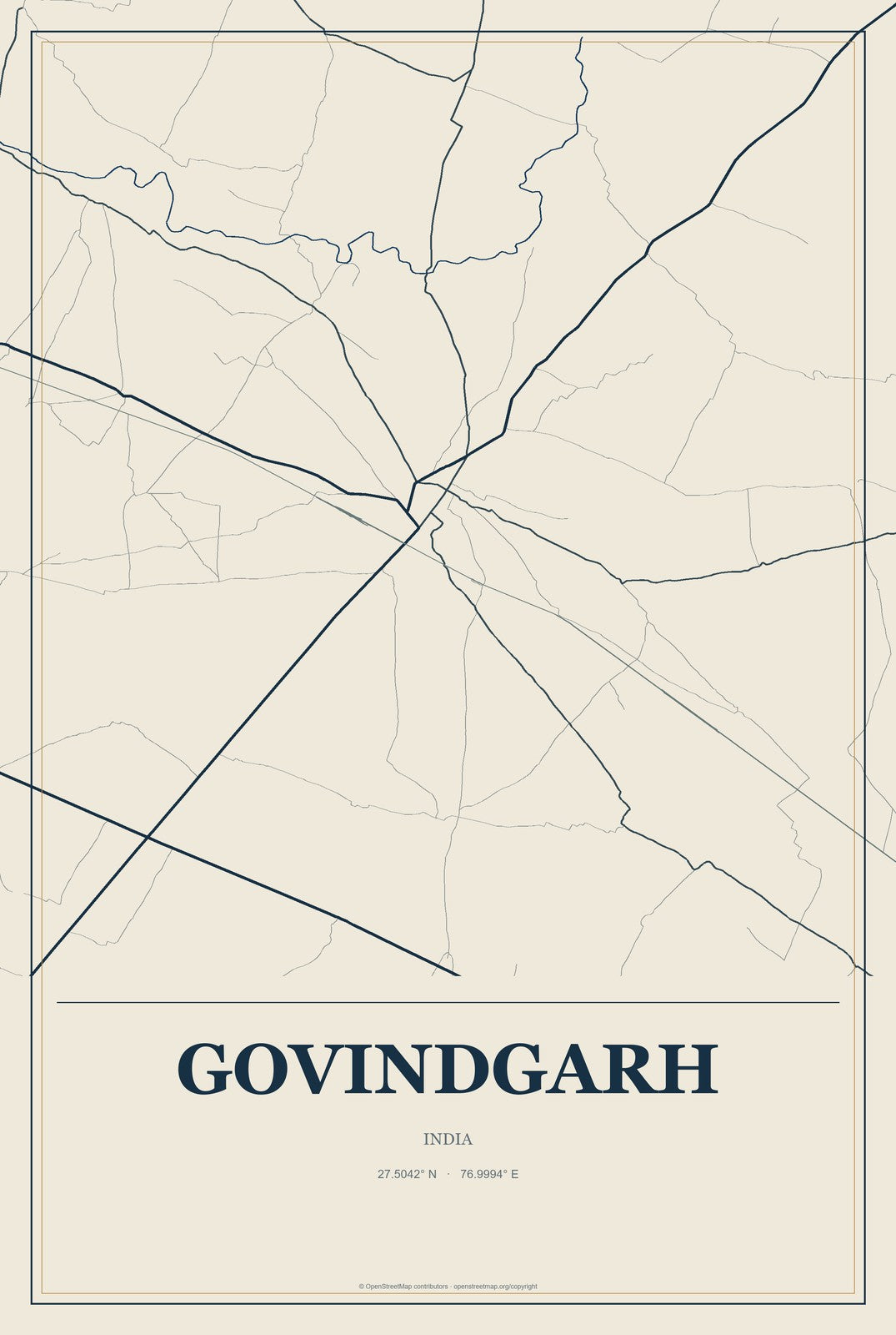 Govindgarh, Madhya Pradesh, India City Map Aluminum Sign in Coastal Cutout style