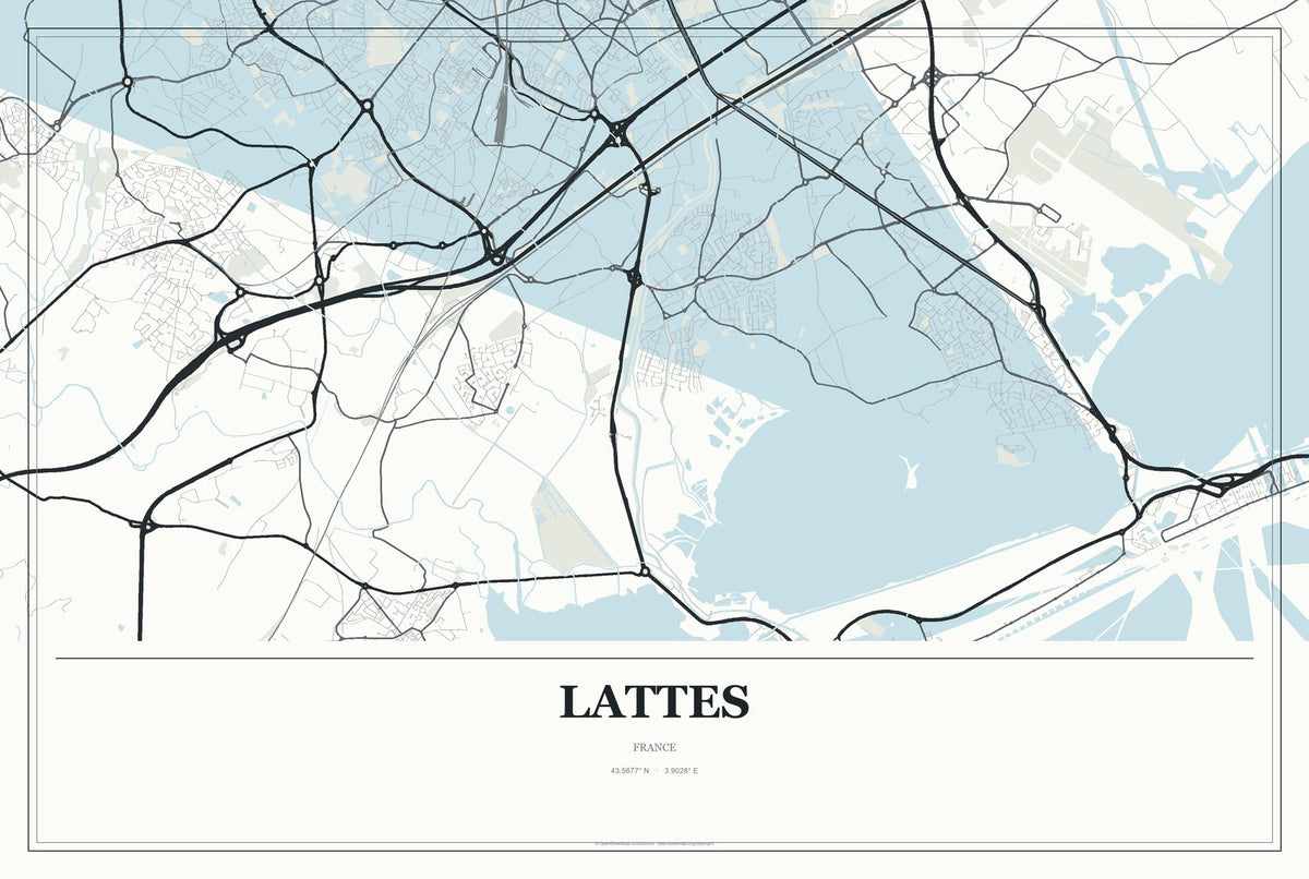 Lattes, France City Map Aluminum Sign in Gallery Air style