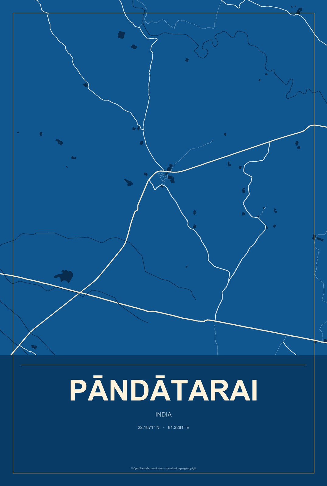 Pāndātarai, India City Map Aluminum Sign in Harbor Cobalt style