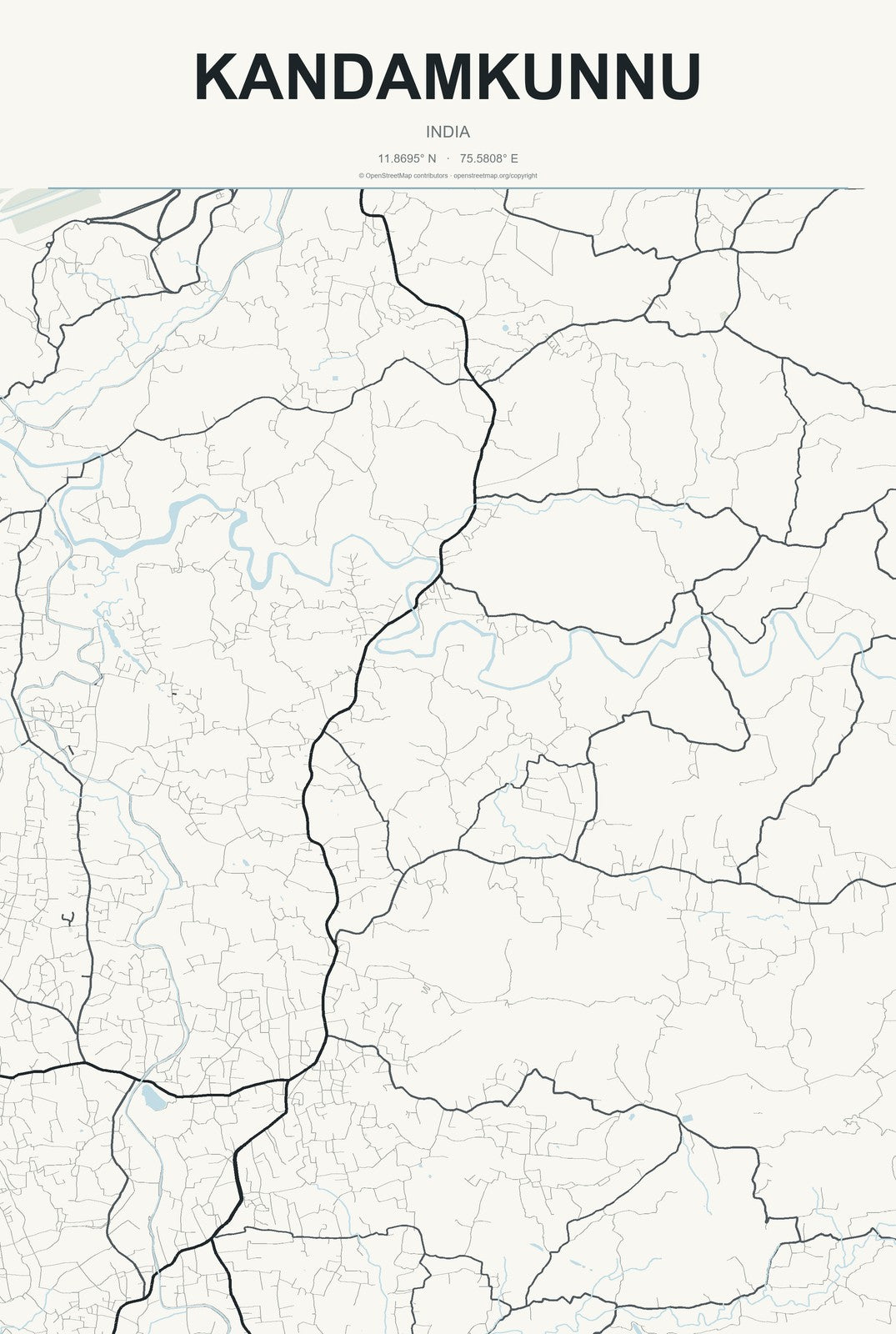 Kandamkunnu, India City Map Aluminum Sign in Headline Atlas style