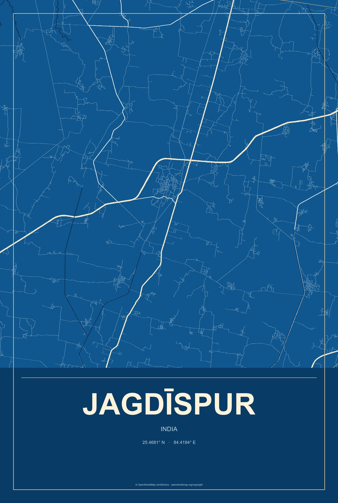 Jagdīspur, India City Map Aluminum Sign in Harbor Cobalt style