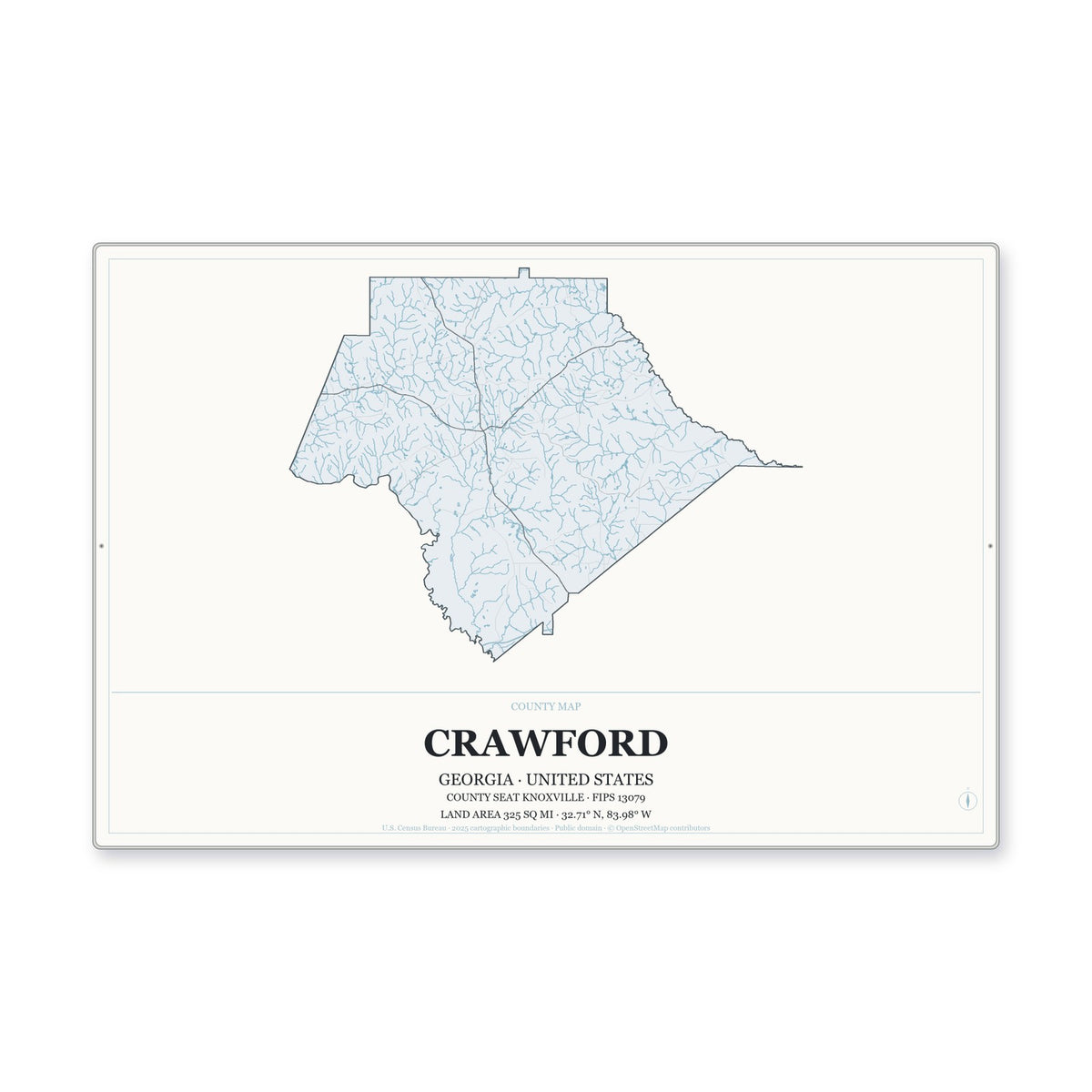 Crawford County, Georgia Map Aluminum Sign in Gallery Air style