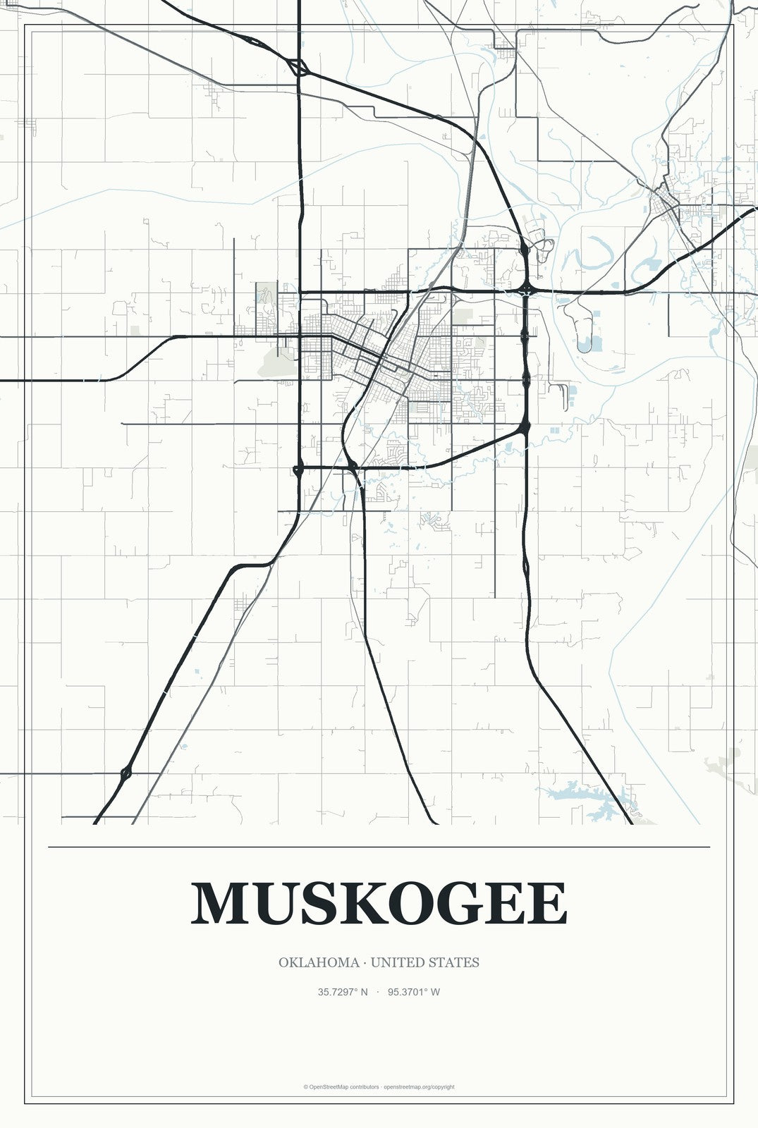 Muskogee, Oklahoma City Map Aluminum Sign in Gallery Air style