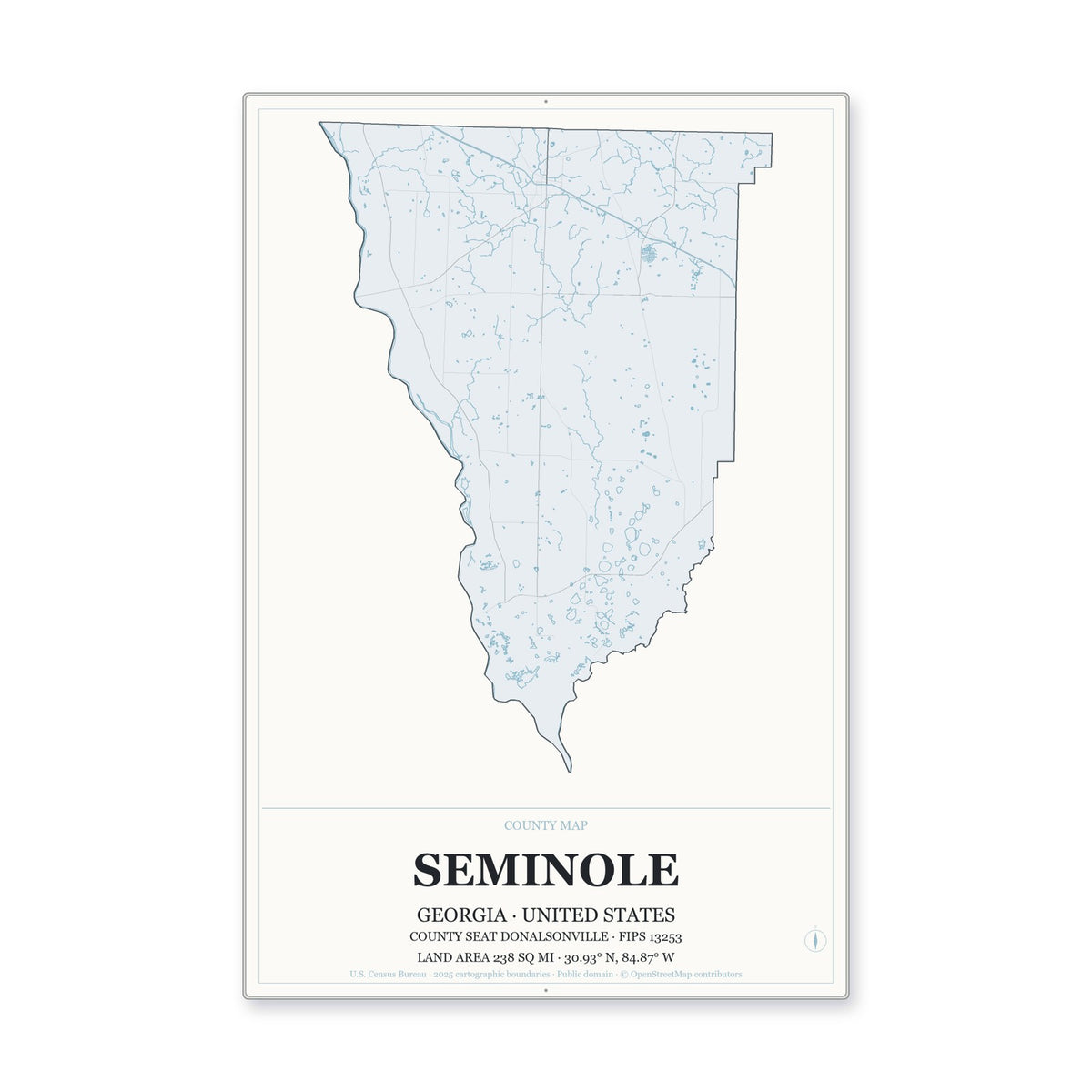 Seminole County, Georgia Map Aluminum Sign in Gallery Air style