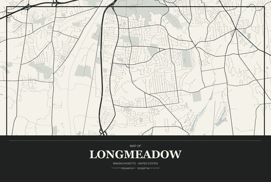 Longmeadow, Massachusetts City Map Aluminum Sign in Museum Plaque style