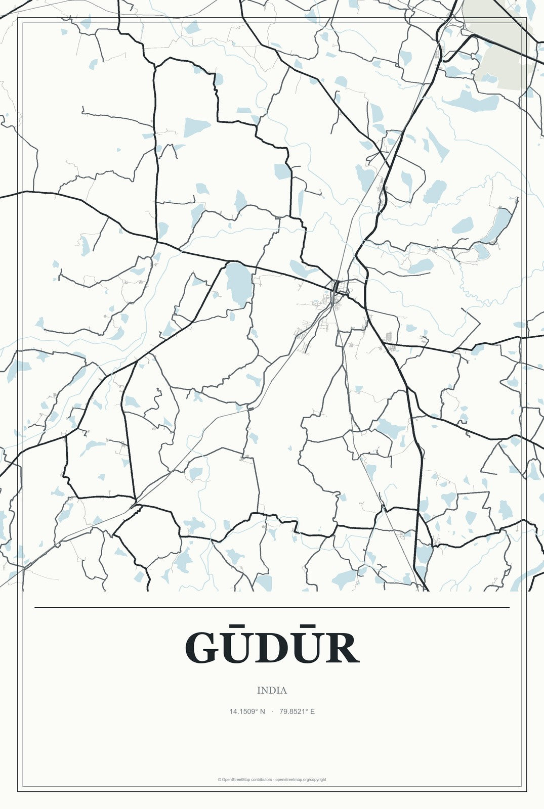 Gūdūr, Andhra Pradesh, India City Map Aluminum Sign in Gallery Air style