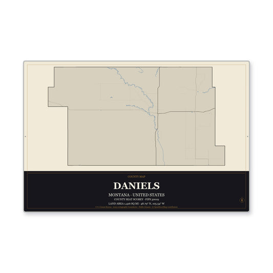 Daniels County, Montana Map Aluminum Sign in Museum Plaque style