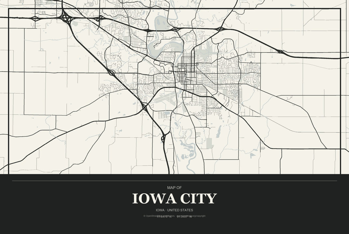 Iowa City, Iowa City Map Aluminum Sign in Museum Plaque style