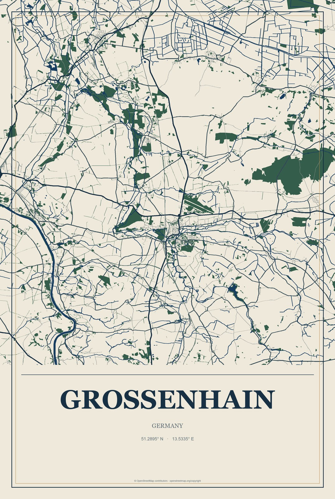 Großenhain, Germany City Map Aluminum Sign in Coastal Cutout style