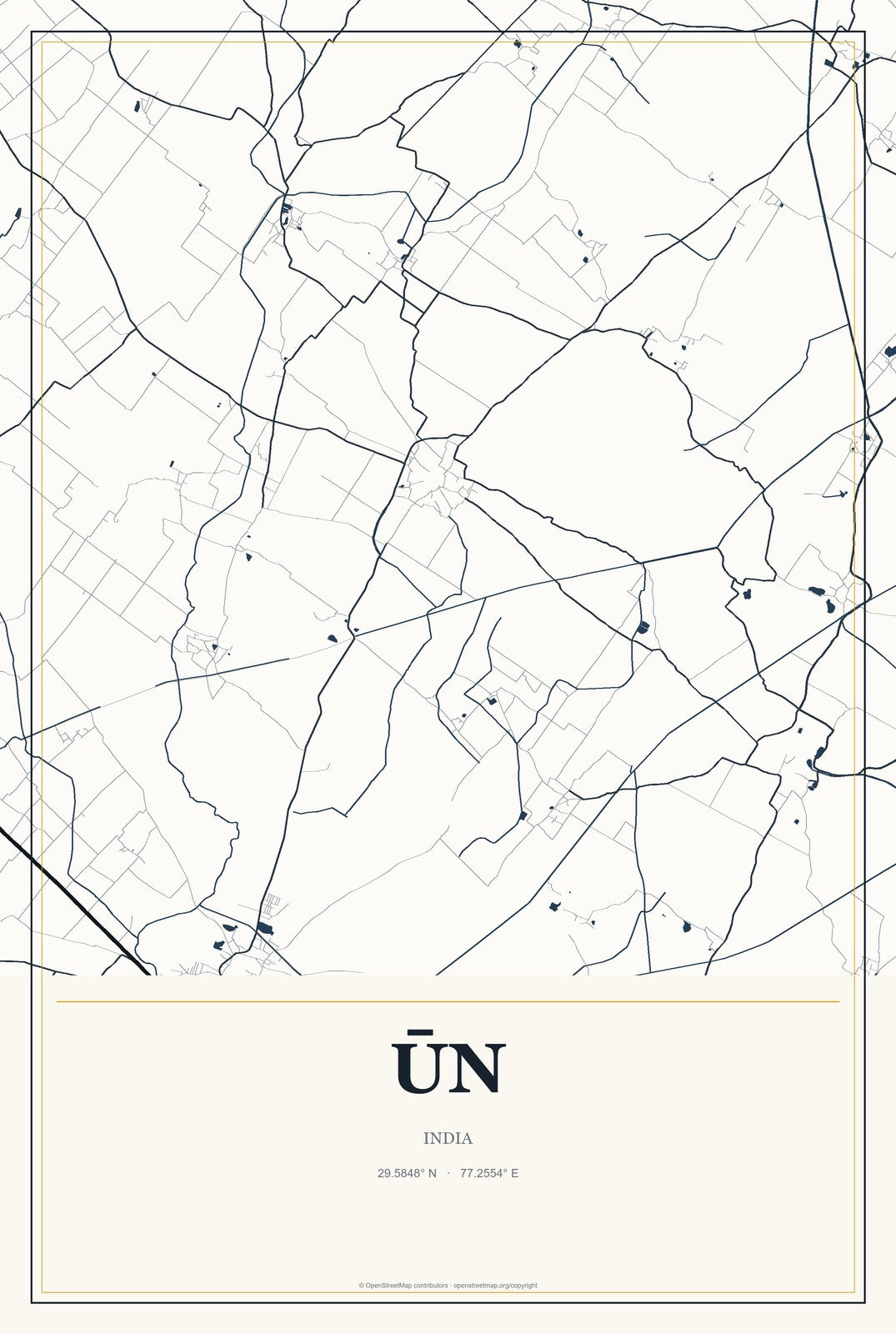 Ūn, India City Map Aluminum Sign in Citrine Modern style