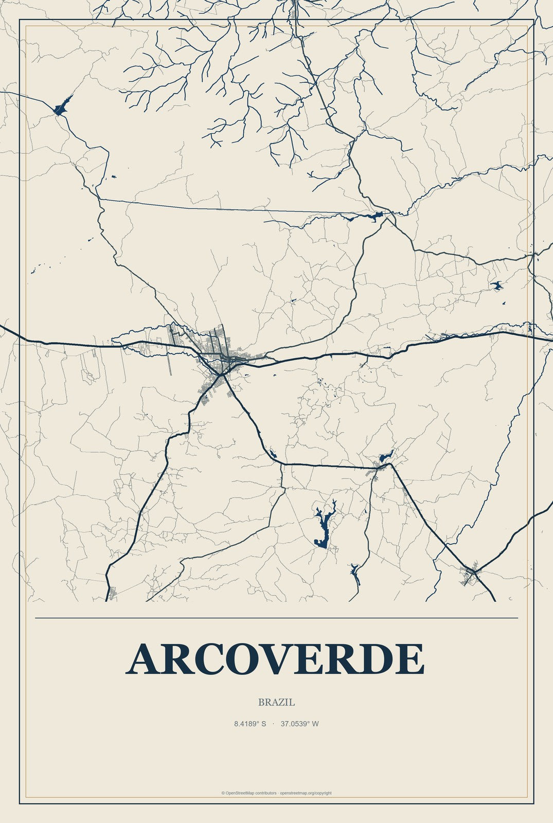 Arcoverde, Brazil City Map Aluminum Sign in Coastal Cutout style