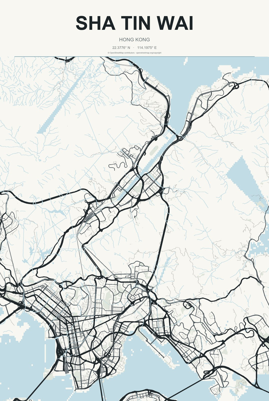 Sha Tin Wai, Hong Kong City Map Aluminum Sign in Headline Atlas style
