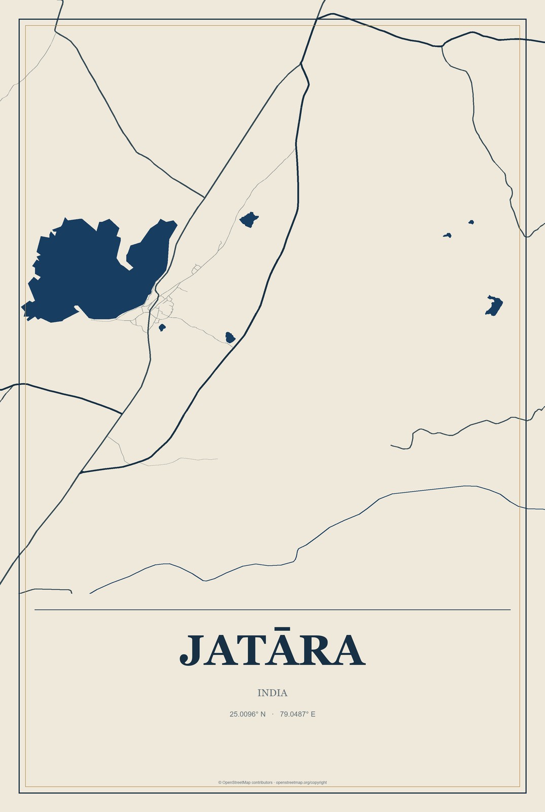 Jatāra, India City Map Aluminum Sign in Coastal Cutout style