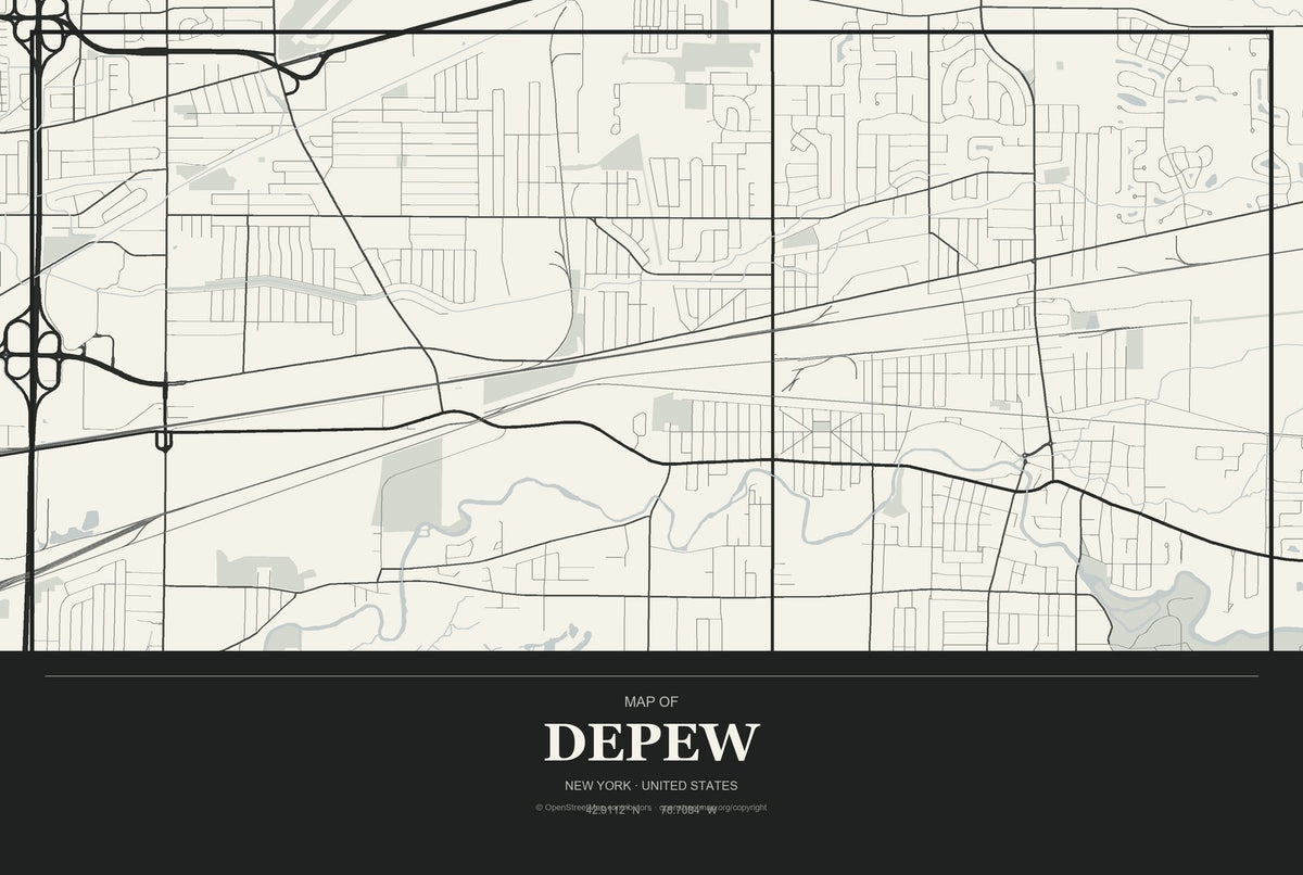 Depew, New York City Map Aluminum Sign in Museum Plaque style