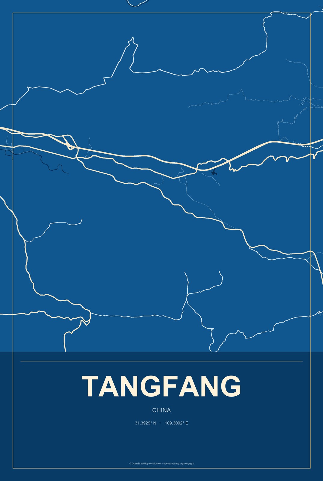 Tangfang, China City Map Aluminum Sign in Harbor Cobalt style