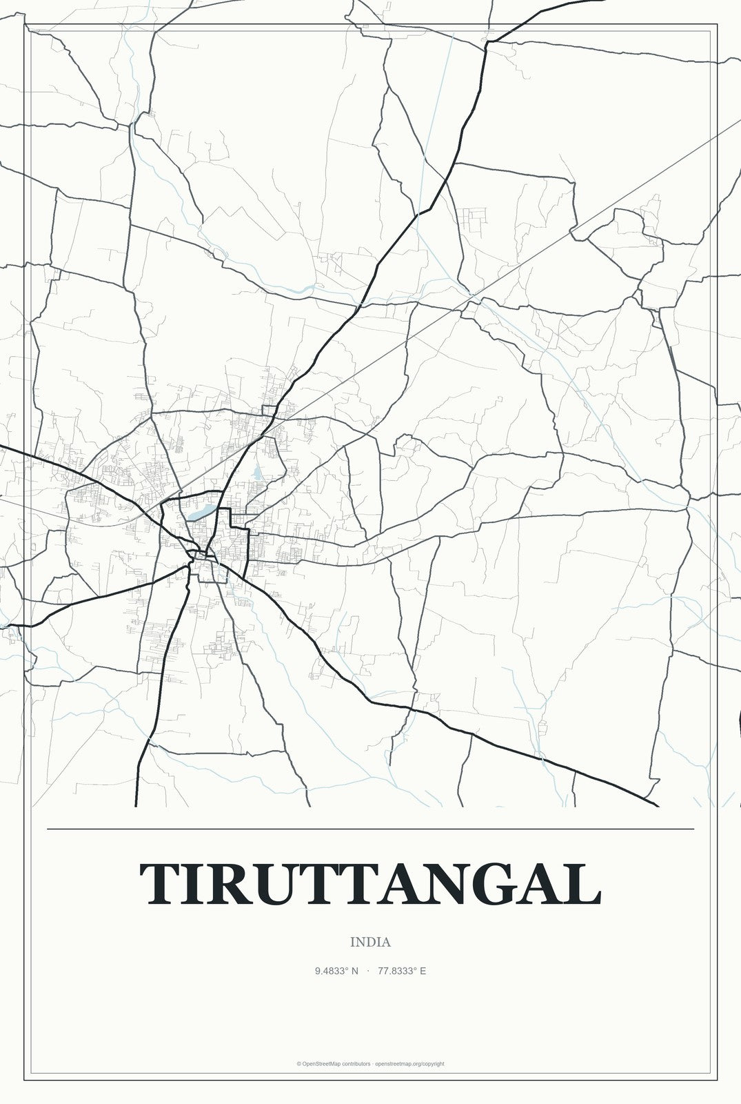 Tiruttangal, India City Map Aluminum Sign in Gallery Air style