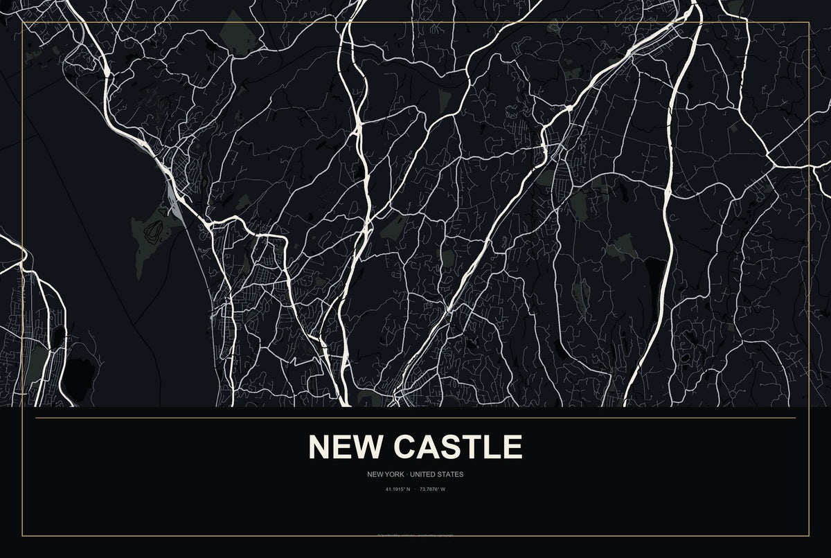 New Castle, New York City Map Aluminum Sign in Metropolitan Noir style
