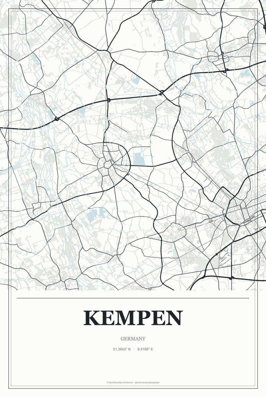 Kempen, Germany City Map Aluminum Sign in Gallery Air style