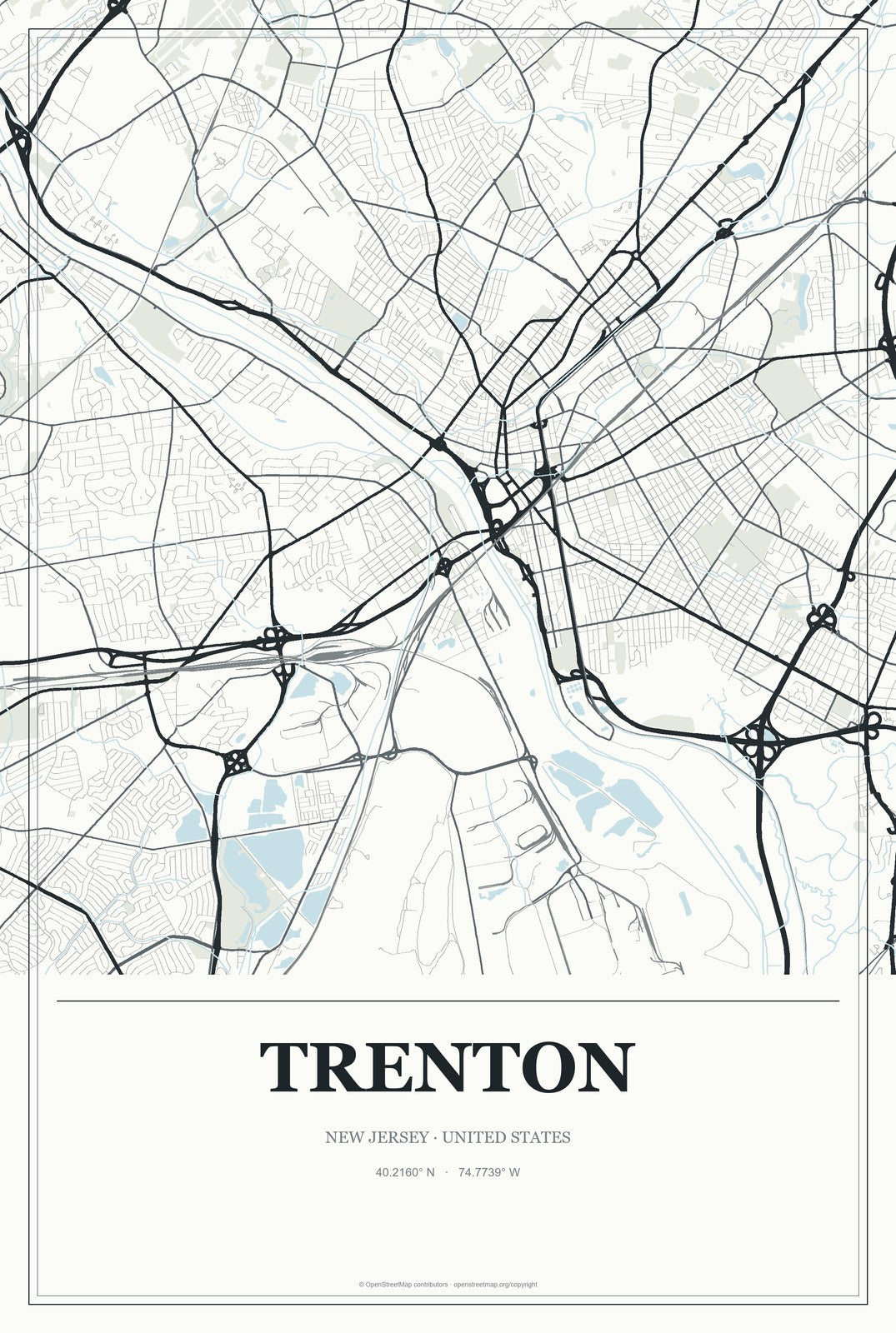 Trenton, New Jersey City Map Aluminum Sign in Gallery Air style