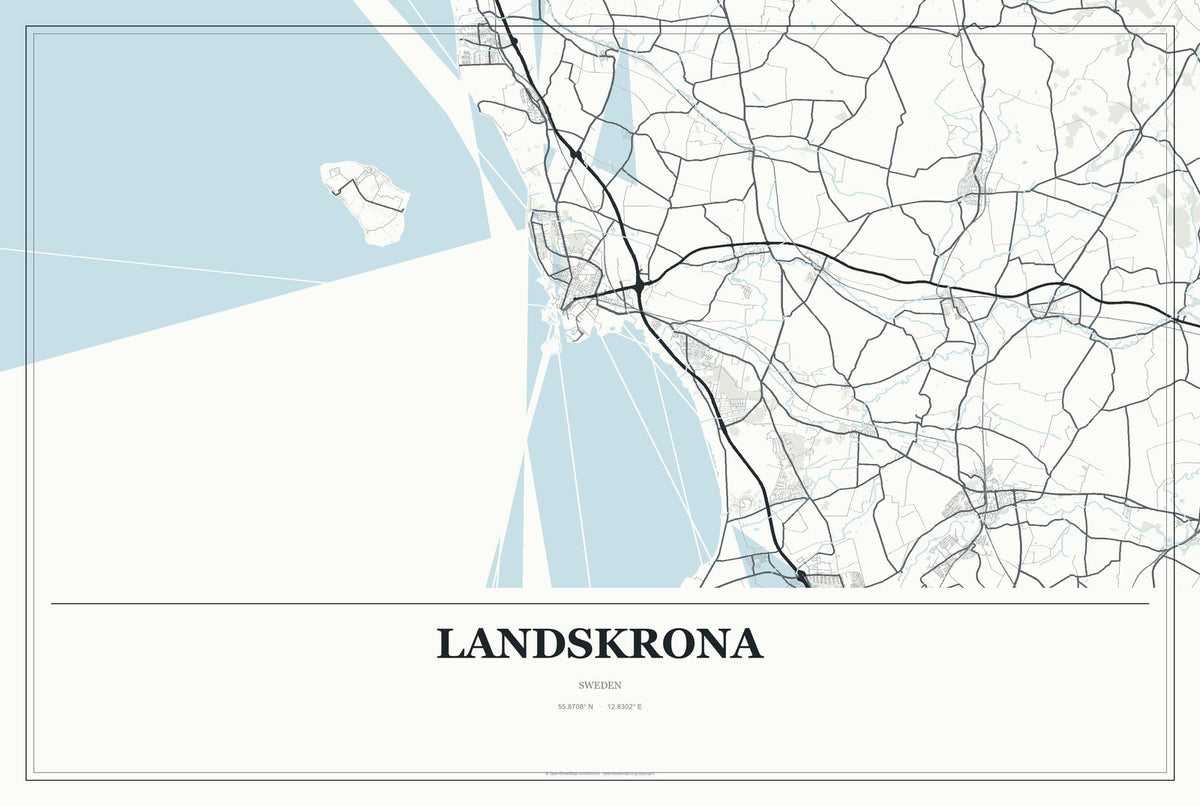 Landskrona, Sweden City Map Aluminum Sign in Gallery Air style