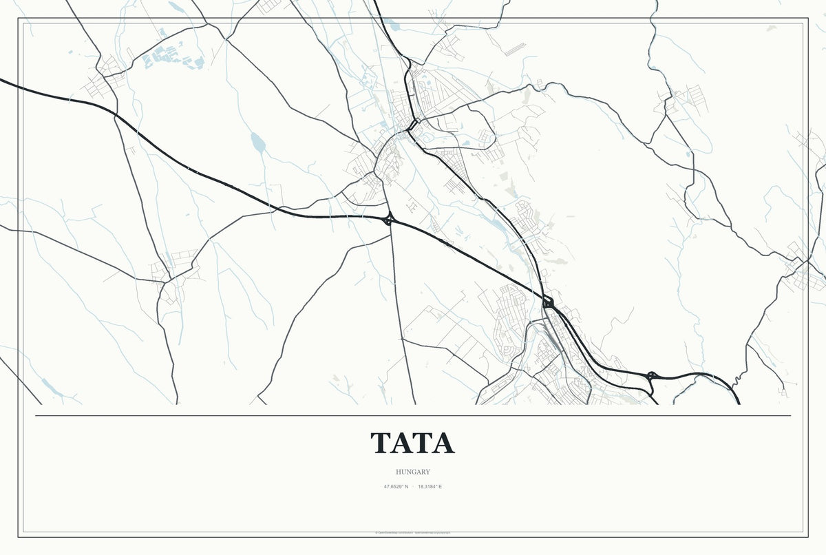 Tata, Hungary City Map Aluminum Sign in Gallery Air style