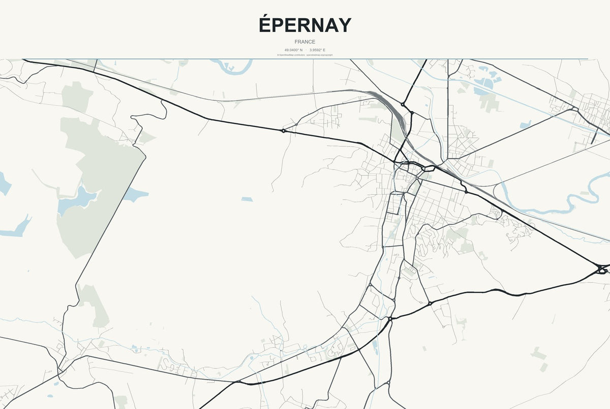 Épernay, France City Map Aluminum Sign in Headline Atlas style