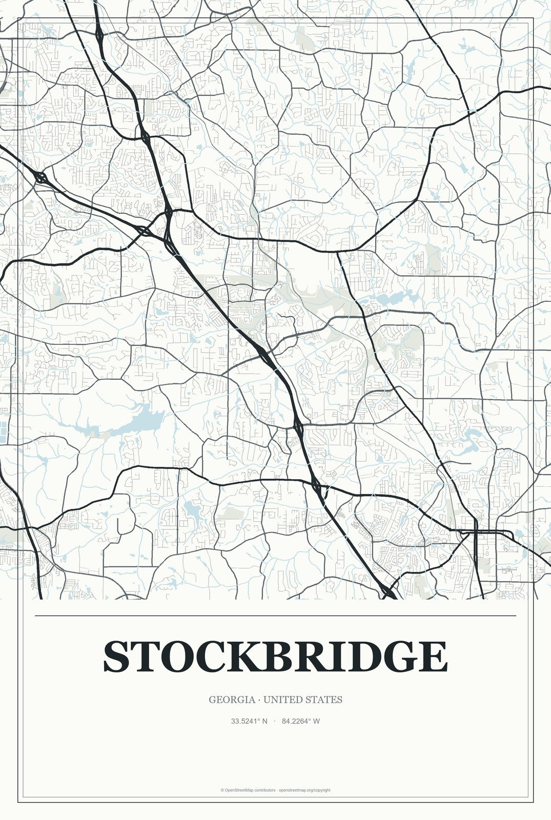 Stockbridge, Georgia City Map Aluminum Sign in Gallery Air style
