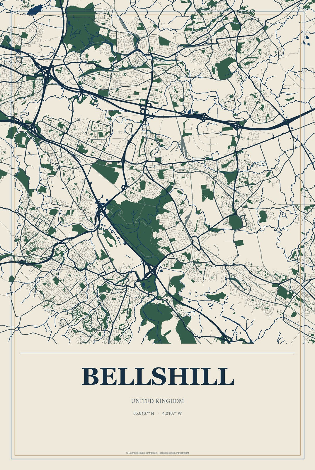 Bellshill, United Kingdom City Map Aluminum Sign in Coastal Cutout style