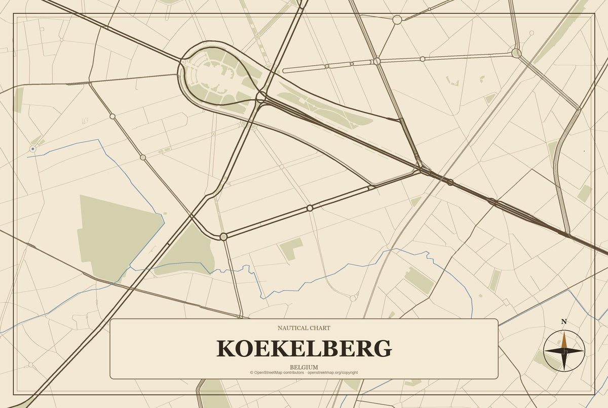 Koekelberg, Belgium City Map Aluminum Sign in Heritage Nautical style