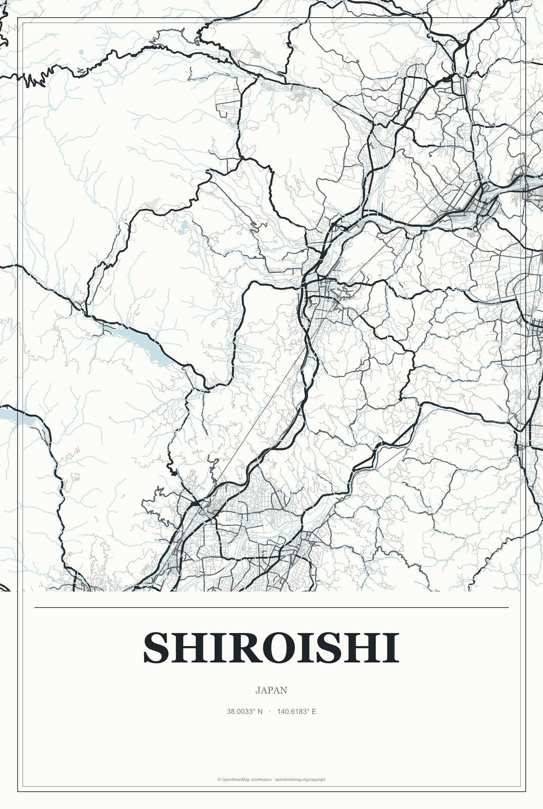 Shiroishi, Japan City Map Aluminum Sign in Gallery Air style