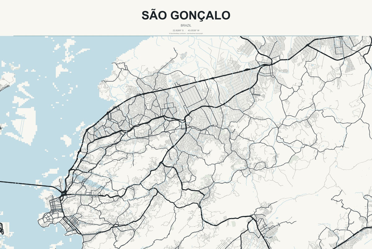 São Gonçalo, Brazil City Map Aluminum Sign in Headline Atlas style