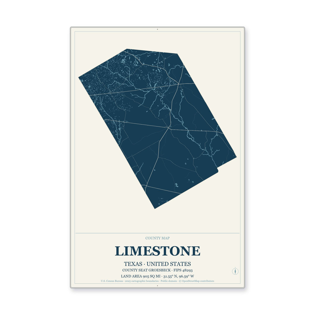 Limestone County, Texas Map Aluminum Sign in Coastal Cutout style