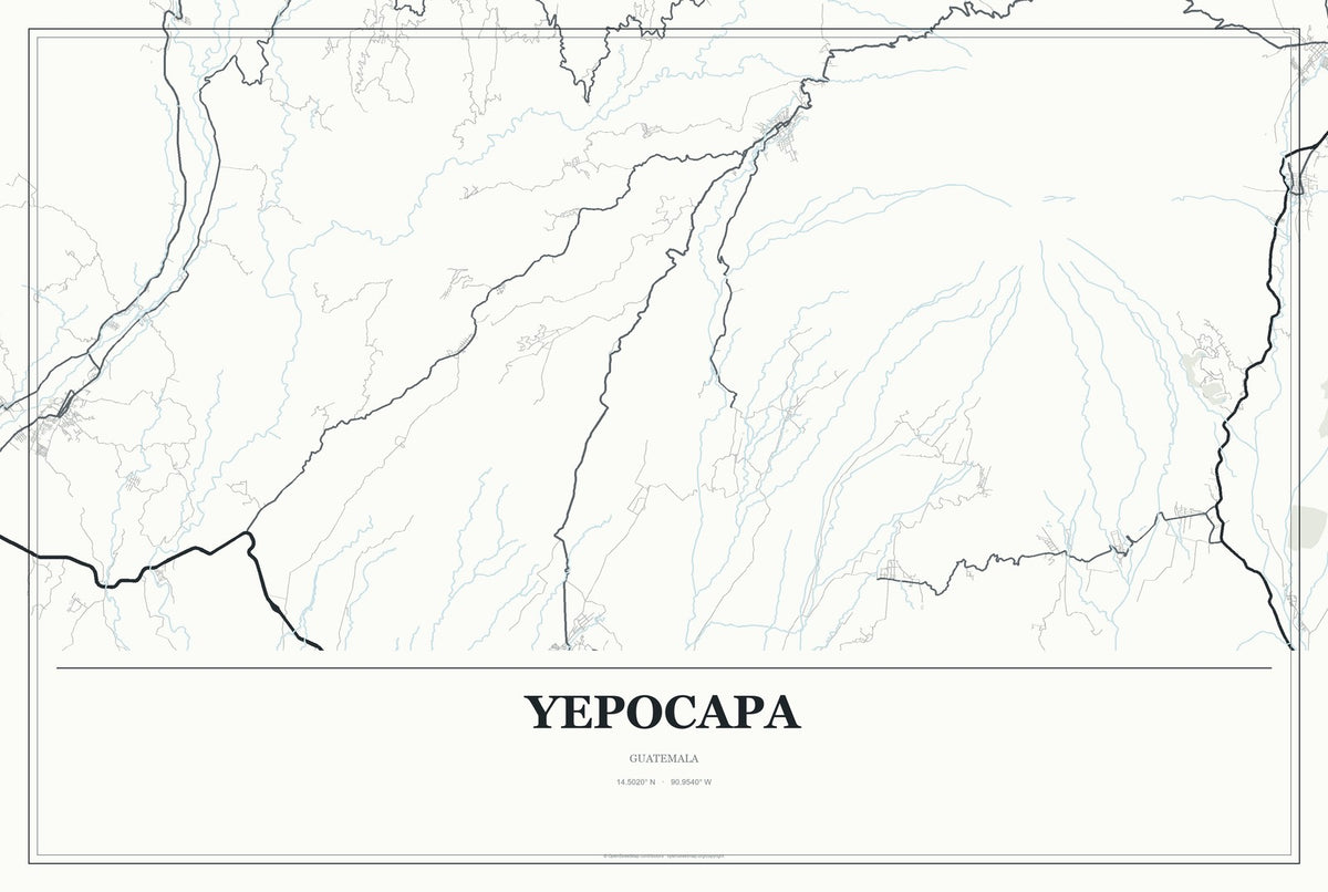 Yepocapa, Guatemala City Map Aluminum Sign in Gallery Air style