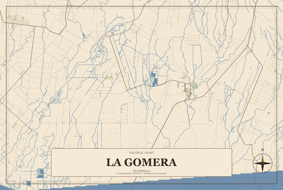 La Gomera, Guatemala City Map Aluminum Sign in Heritage Nautical style