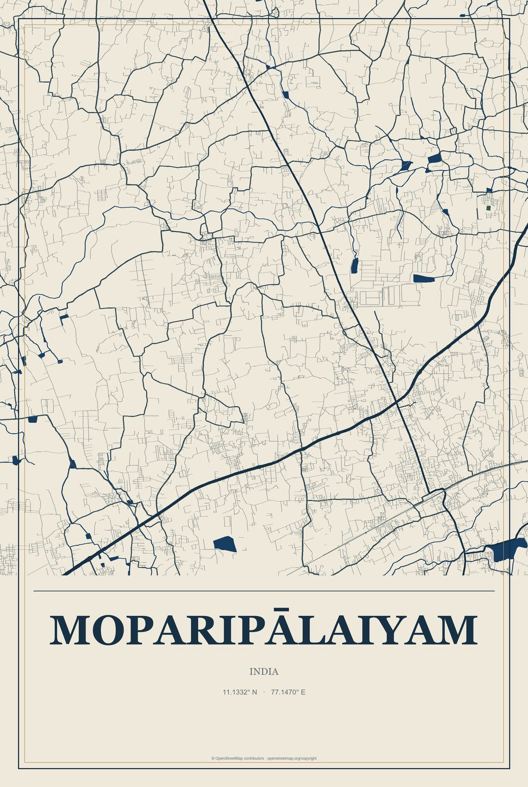 Moparipālaiyam, India City Map Aluminum Sign in Coastal Cutout style
