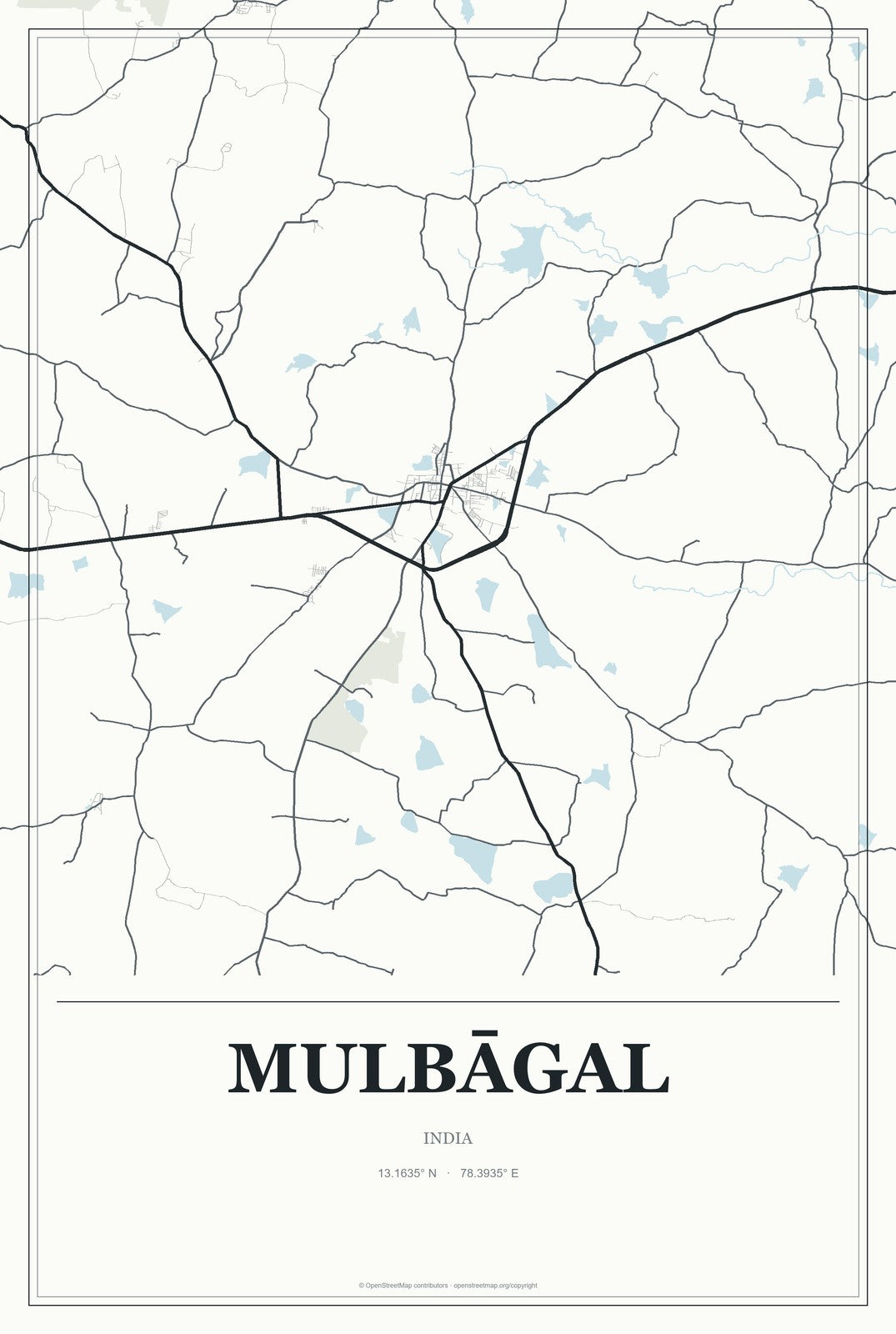 Mulbāgal, India City Map Aluminum Sign in Gallery Air style
