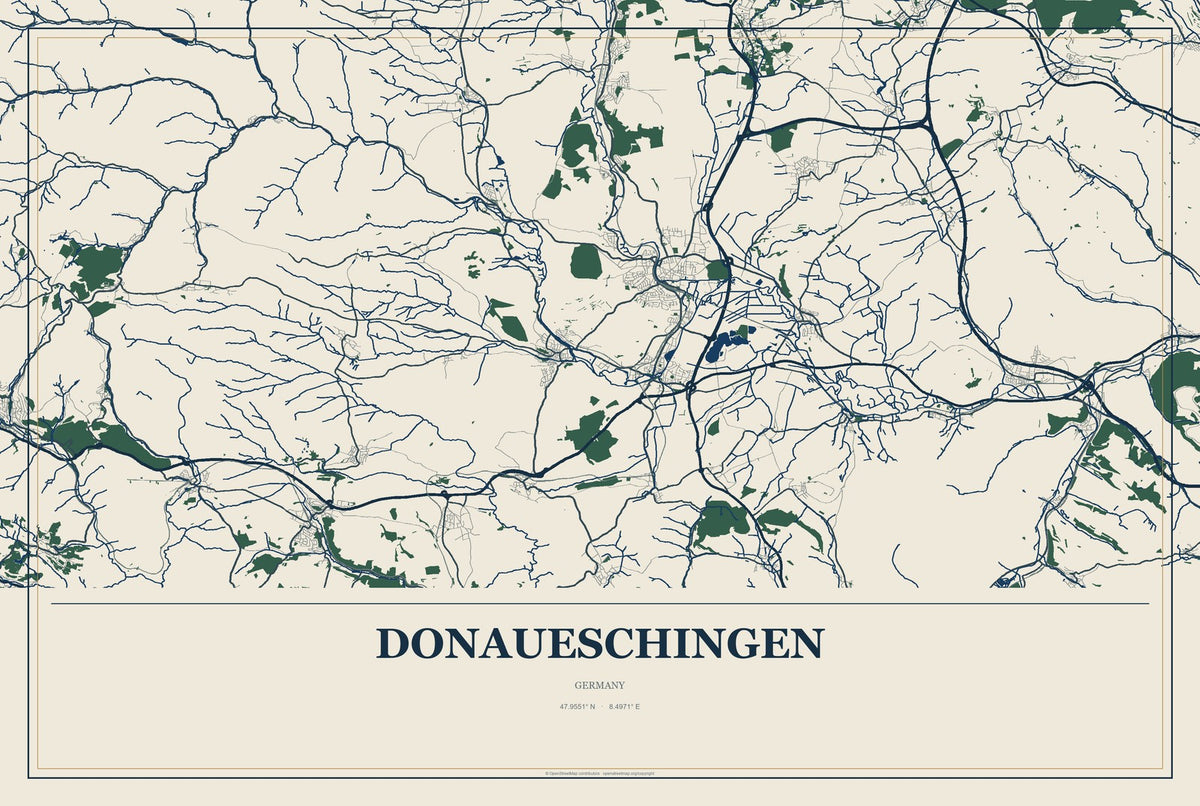 Donaueschingen, Germany City Map Aluminum Sign in Coastal Cutout style