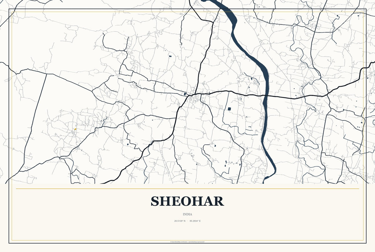 Sheohar, India City Map Aluminum Sign in Citrine Modern style