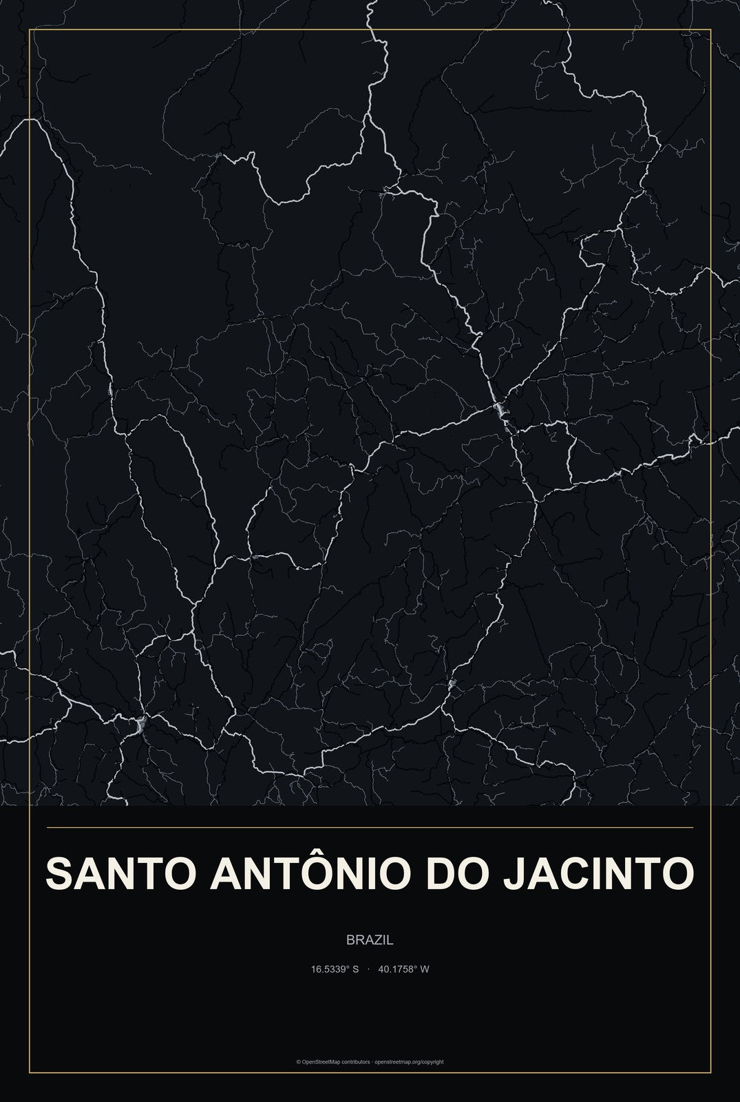 Santo Antônio do Jacinto, Brazil City Map Aluminum Sign in Metropolitan Noir style