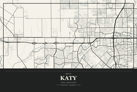 Katy, Texas City Map Aluminum Sign in Museum Plaque style